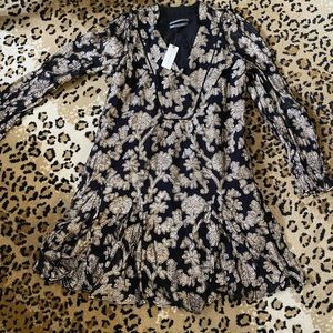 Anthropologie Floral Black & Gold Metallic Dress
